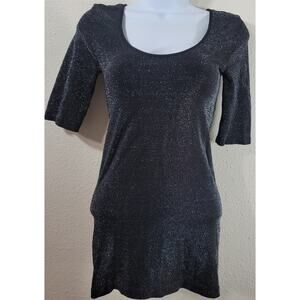 Tees By Tina Black Sparkle Ballet Sleeve Top One Size Lightweight Soft Stretchy